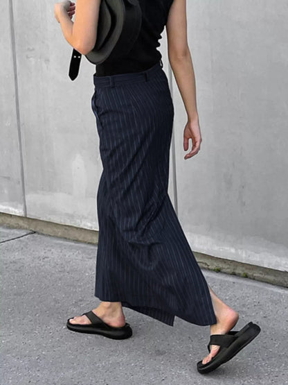Slit Striped Maxi Skirt