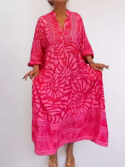 Printed Button Front Midi Dress