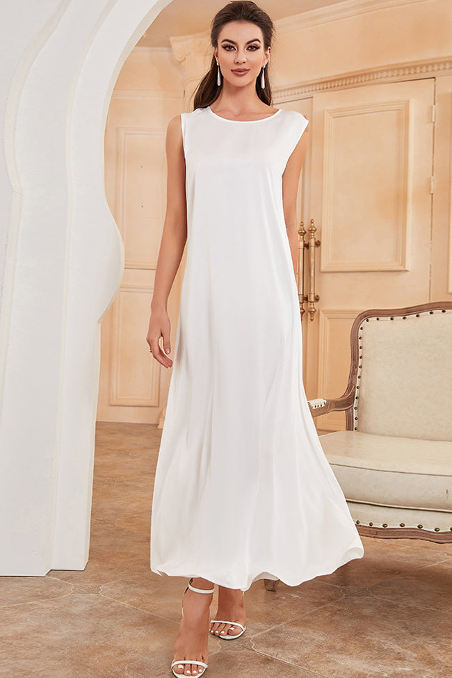 Solid Color Satin Material Simple Dress