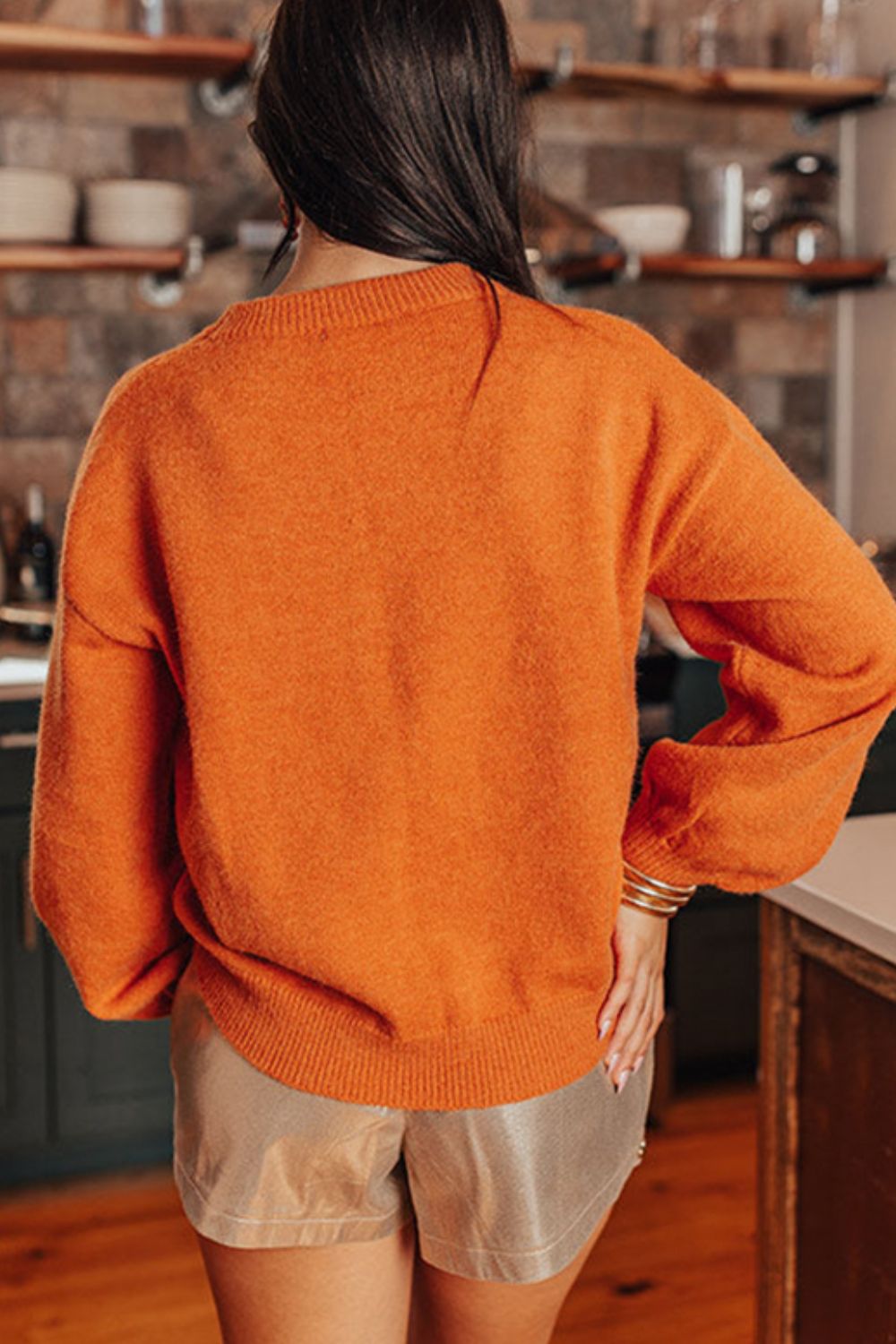 Blue Zone Planet | Thanksgiving Round Neck Dropped Shoulder Sweater