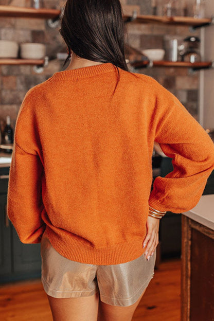 Blue Zone Planet | Thanksgiving Round Neck Dropped Shoulder Sweater
