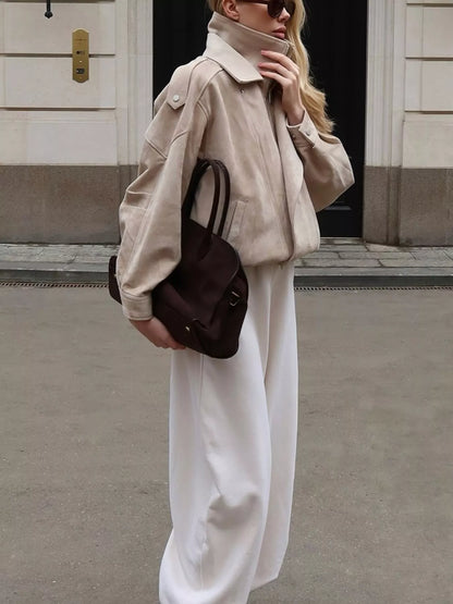 Zip Up Dropped Shoulder Moto Jacket