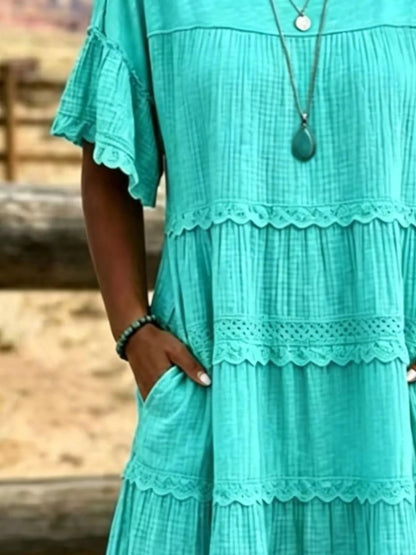Plus Size Tiered Ruffle Sleeve Midi Dress with Pockets