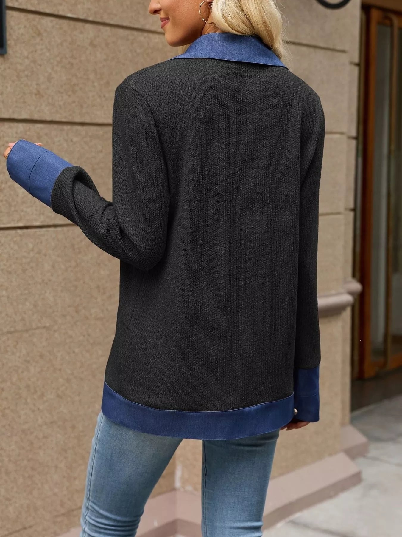 Contrast Denim Lapel Collar Outerwear