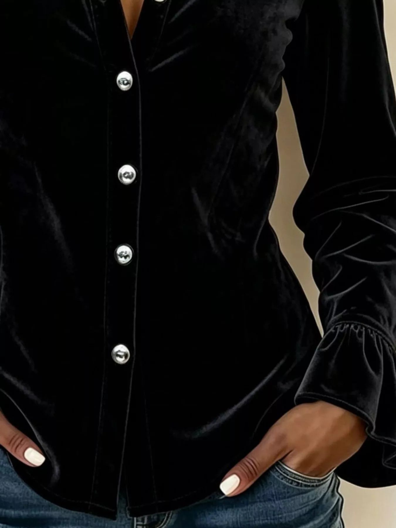 Full Size Button Up Flounce Sleeve Shirt Plus Size