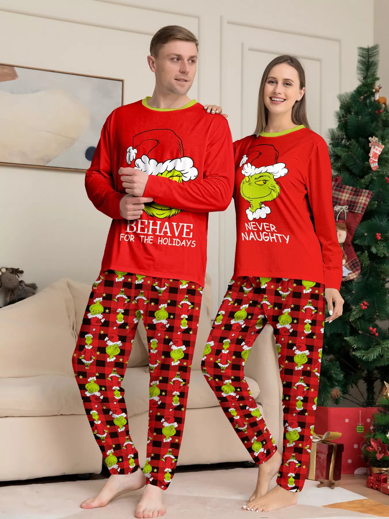 Full Size Grinch Themed Matching Family Christmas Pajama Set Plus Size