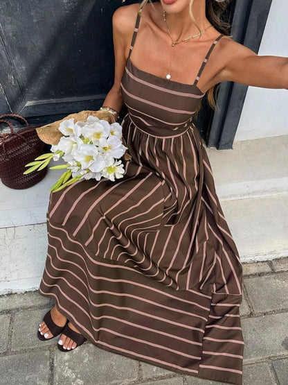 Cutout Back Striped Maxi Dress