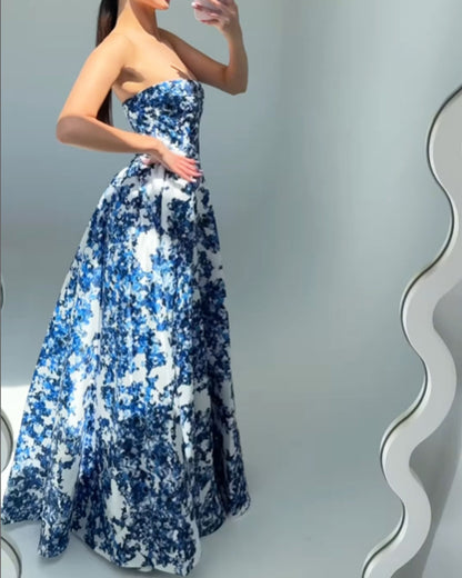 Elegant Strapless Printed String Dress