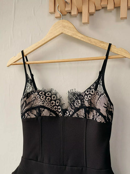 Lace Corset Mini Dress Set with Sheer Overlay