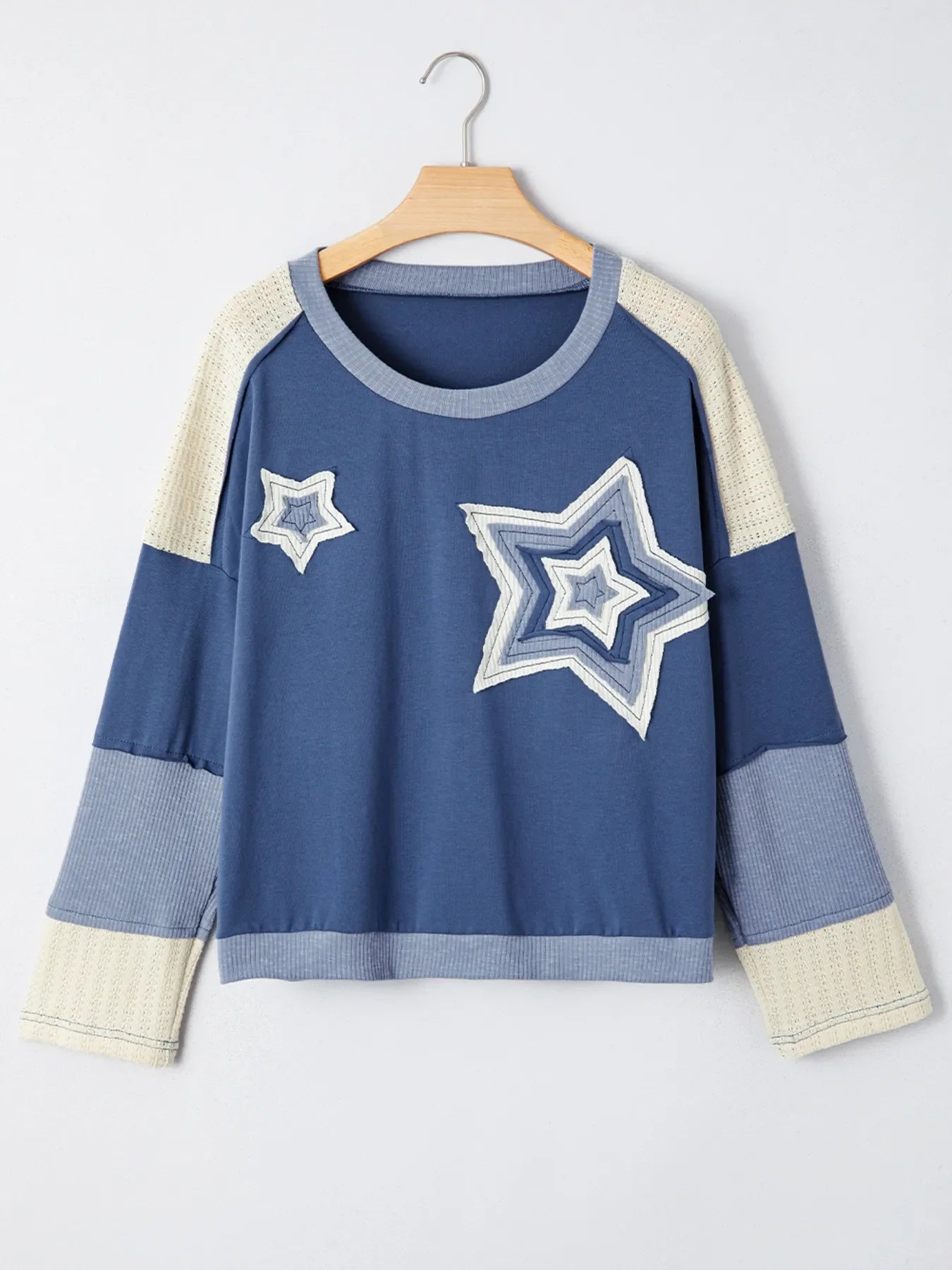 Contrast Knitted Colorblock Star Patchwork Oversize Long Sleeve Top