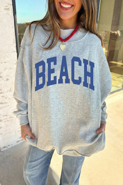 Light Grey Mock Neck Graphic Print Reversible Sweatshirt