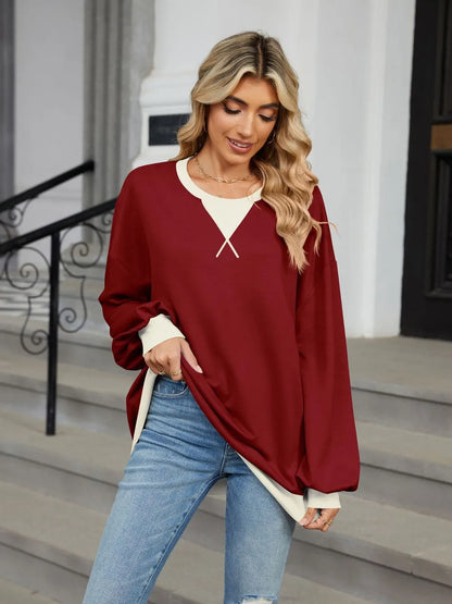 Contrast Round Neck Long Sleeve Sweatshirt