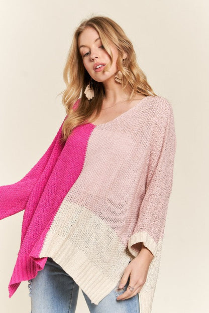 Adora Side Slit Color Block Long Sleeve Sweater
