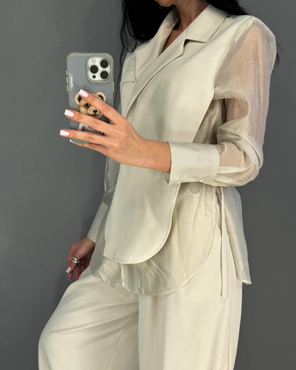 Ensemble deux pièces chemise et pantalon patchwork tendance