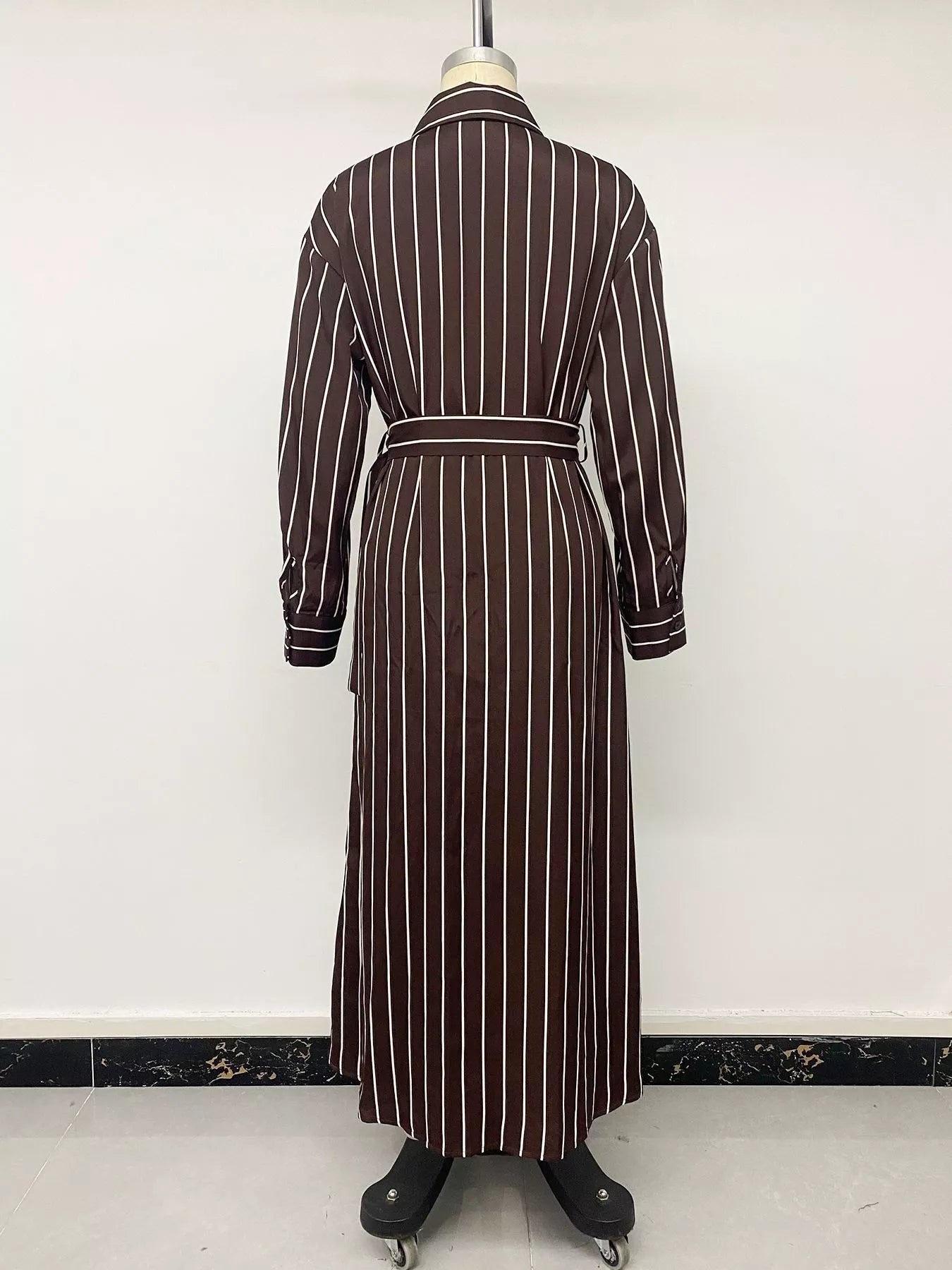 Striped Long Sleeve Belted Shirt Dress