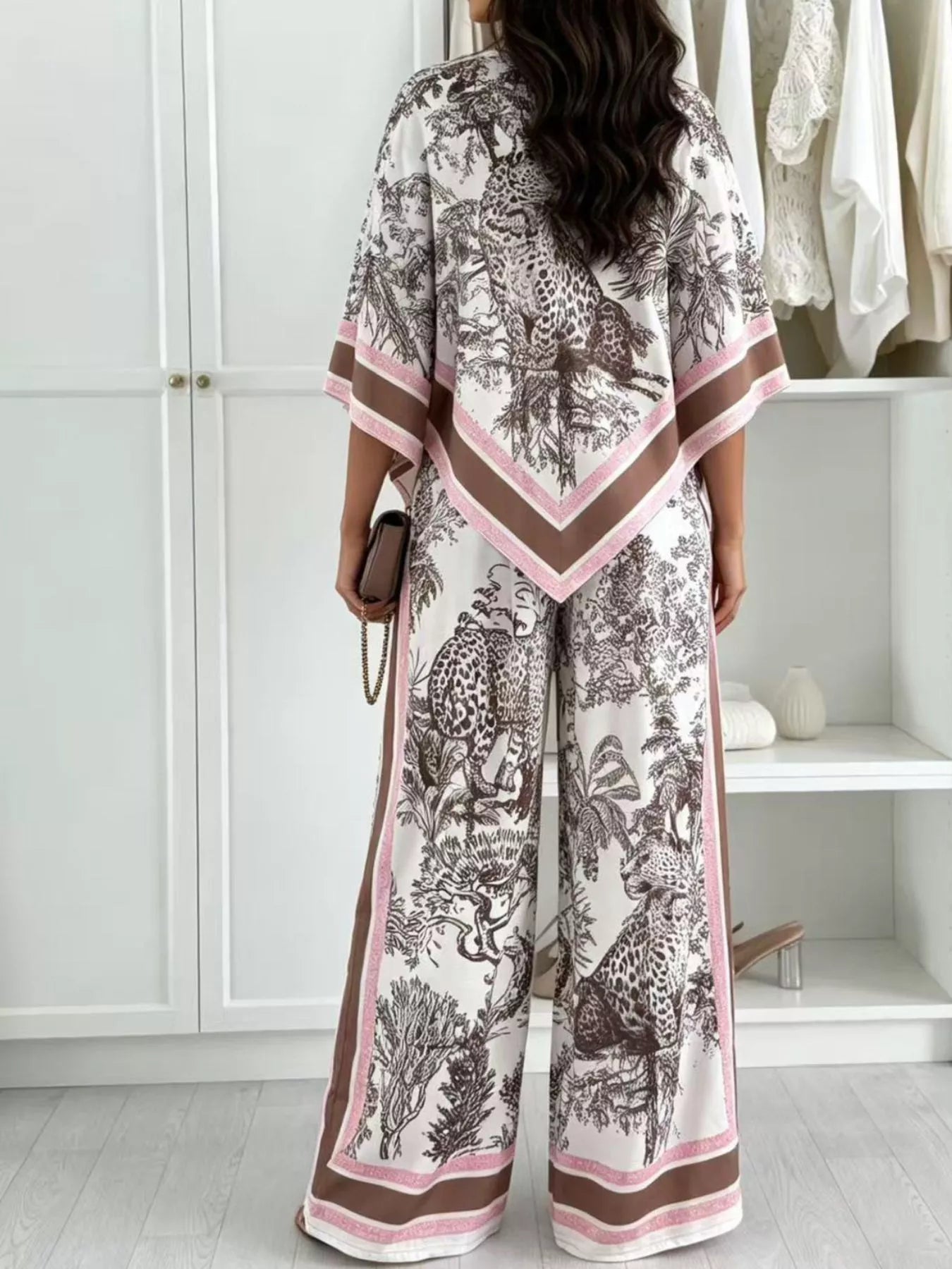 Asymmetrical Printed Top and Wide-Leg Pants Set