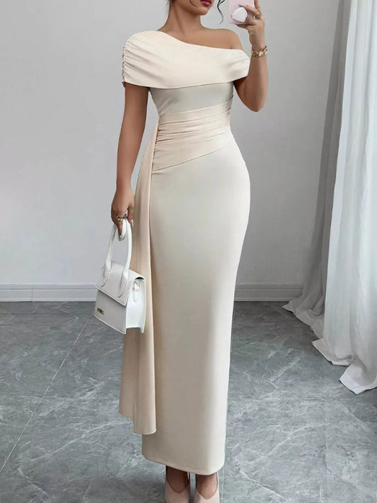 One-Shoulder Ruched Maxi Dress