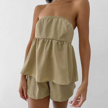 Casual Strapless Top & Shorts Two-Piece Set