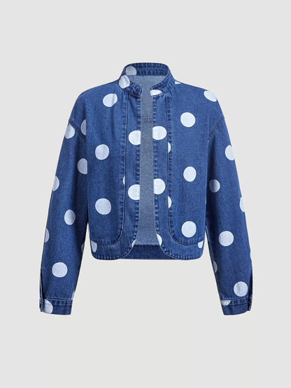 Polka Dot Cropped Denim Jacket