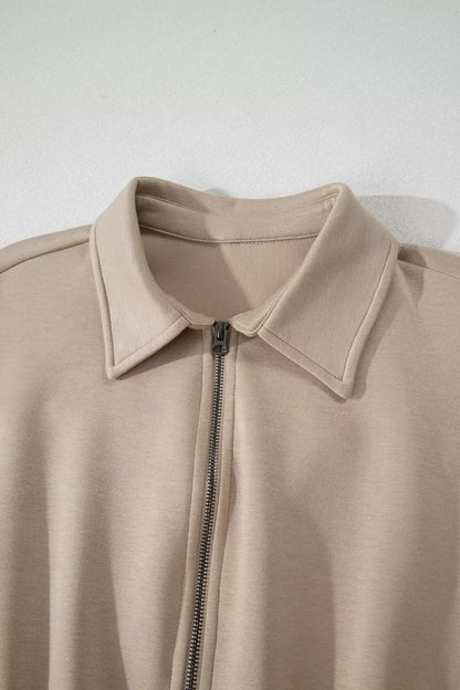 Solid Color Zip Front Short Sleeve Collared Jumpsuit
