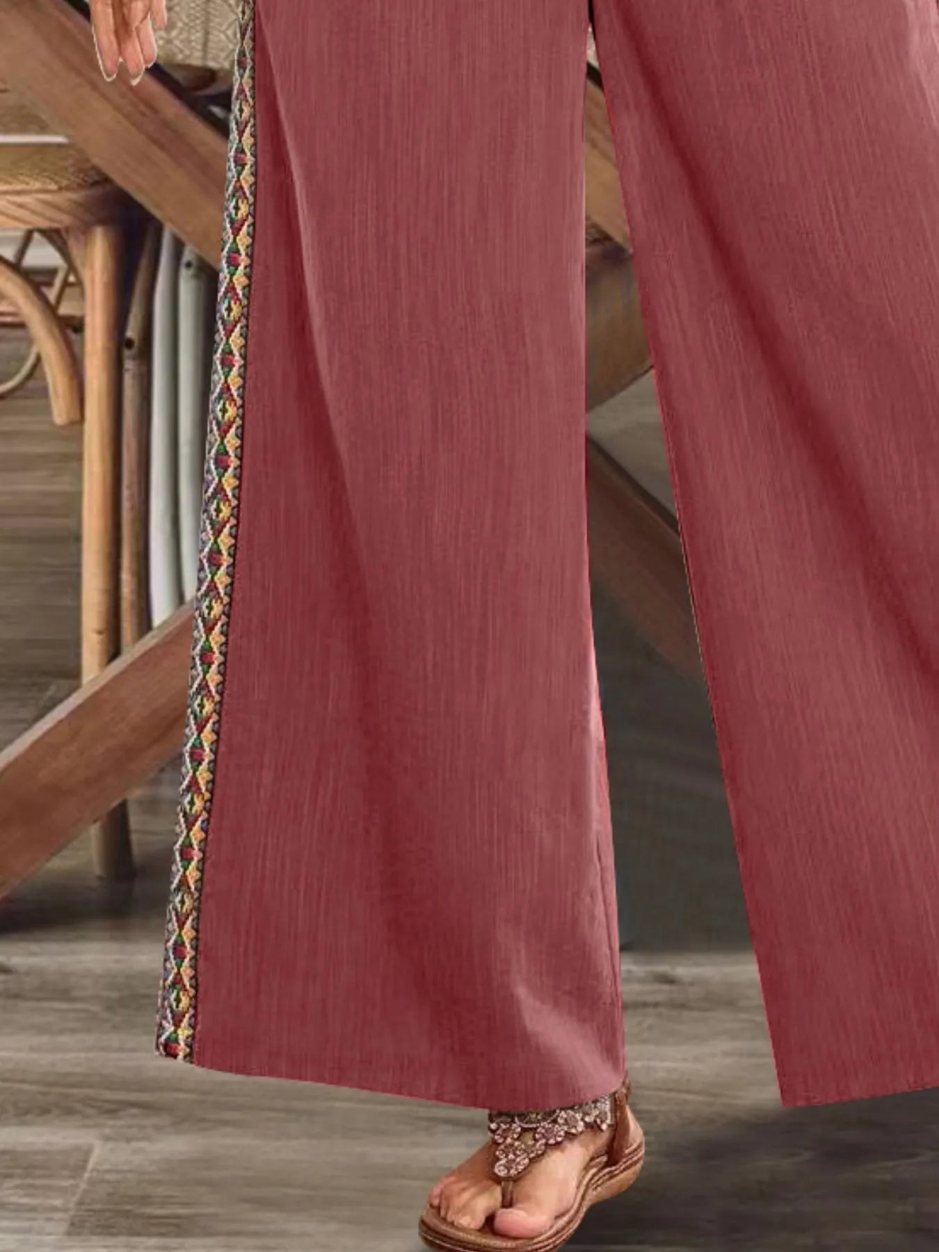 Bohemian Wide Leg Embroidered Side Stripe Pants