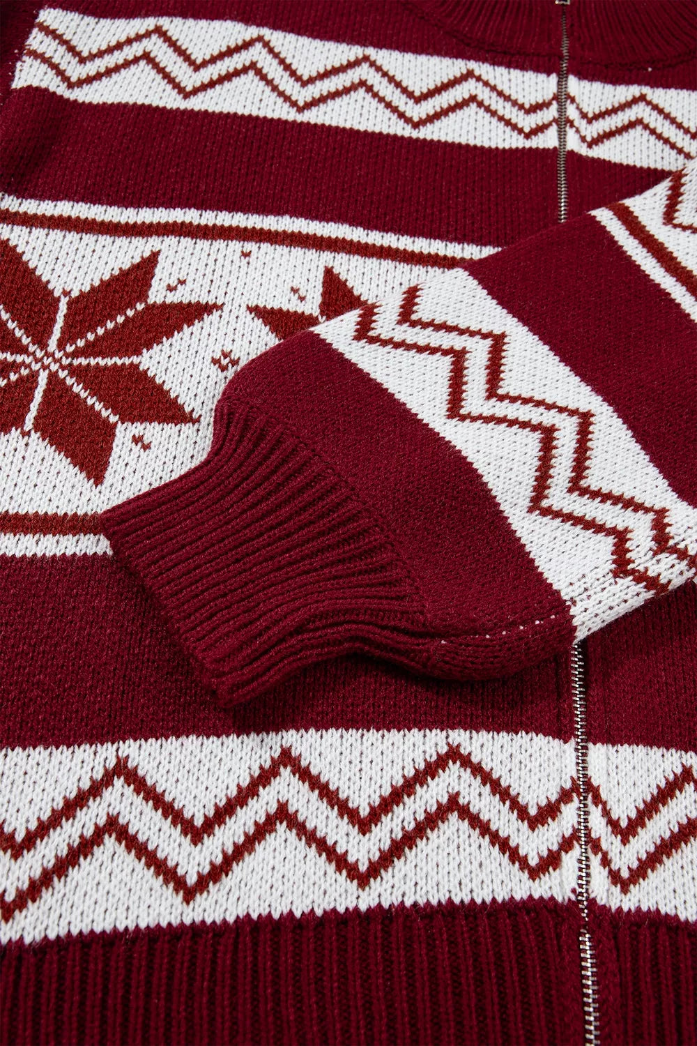 Geometric Pattern Zip-Up Knit Long Sleeve Regular Fit Cardigan