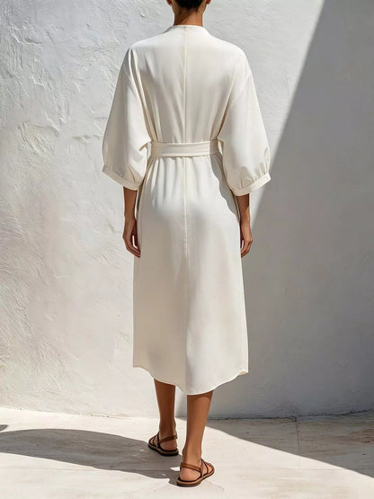 Full Size Tie Waist V-Neck Midi Dress Plus Size