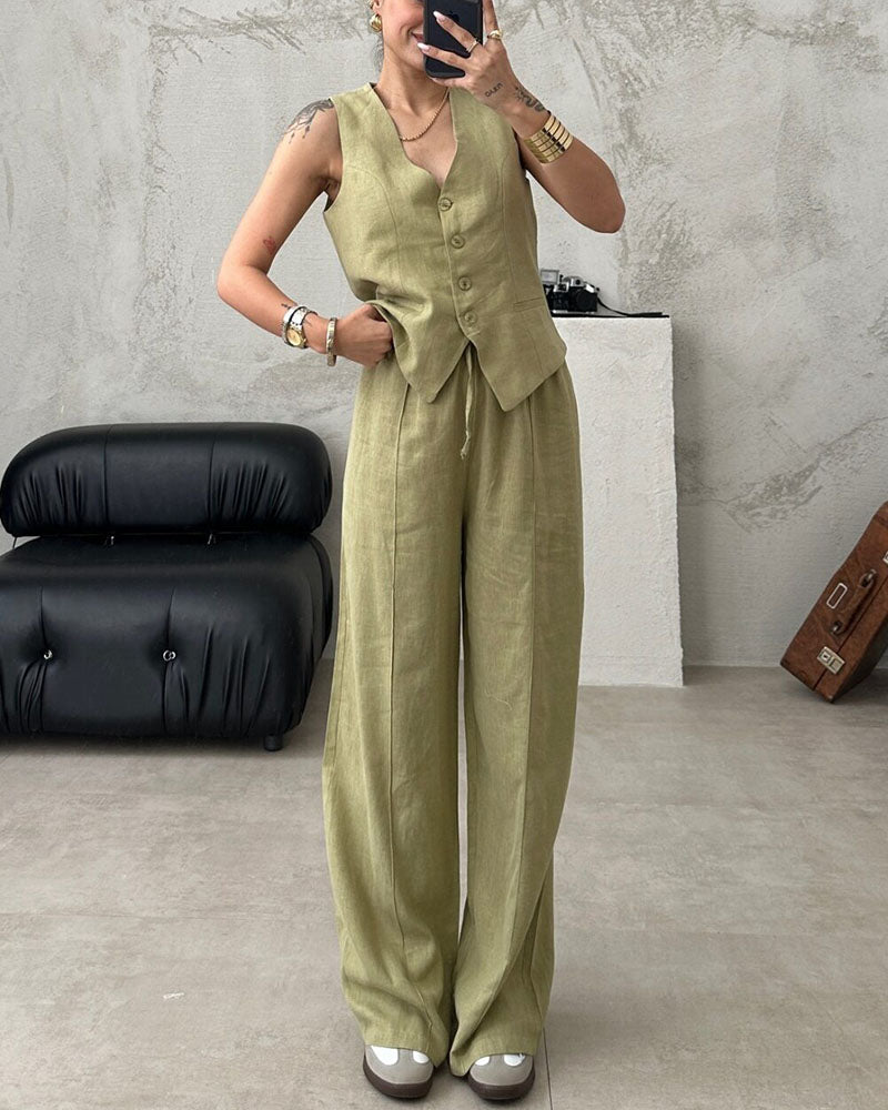 Casual work vest and trousers two-piece set