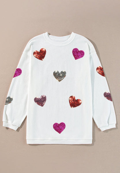 Blue Zone Planet | Valentine’S Day Sequin Heart Round Neck Long Sleeve Sweatshirt