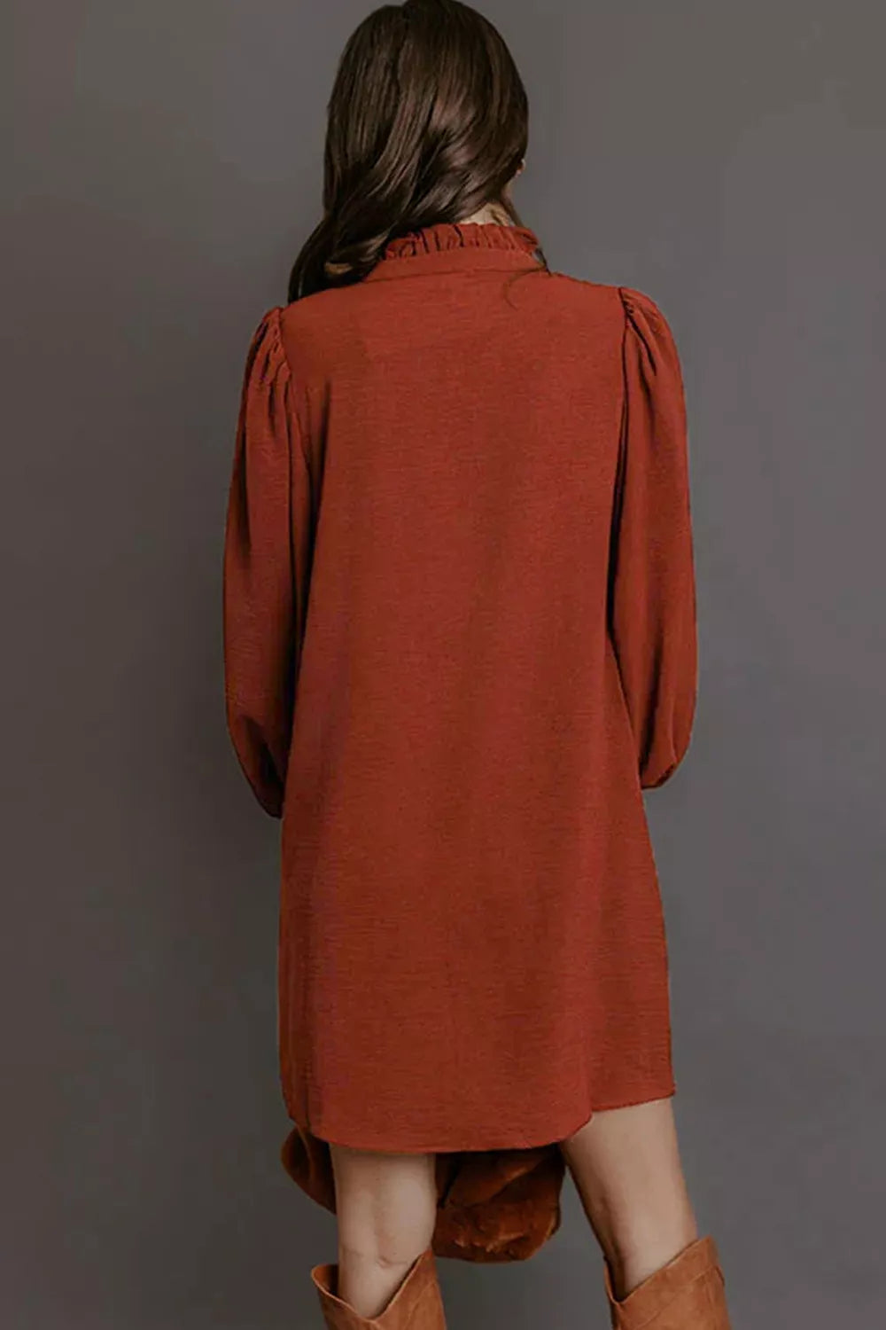 Solid Shift Long Sleeve Short Length Dress