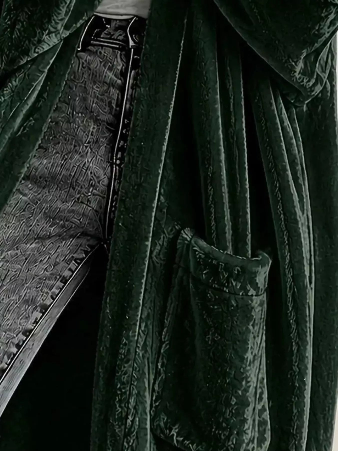 Full Size Velvet Open-Front Longline Outerwear Plus Size