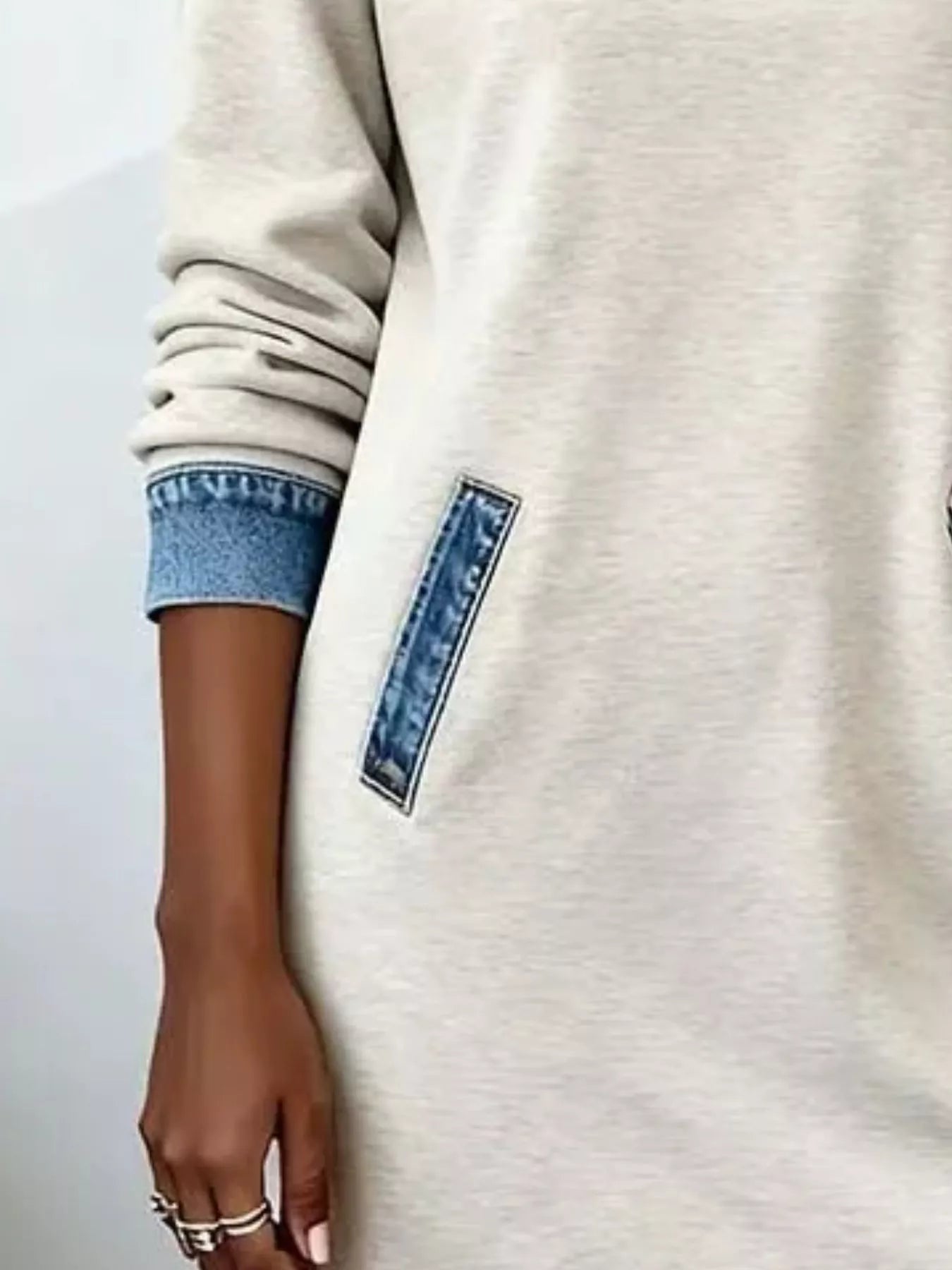 Full Size Denim Patchwork Hooded Sweatshirt Dress Plus Size
