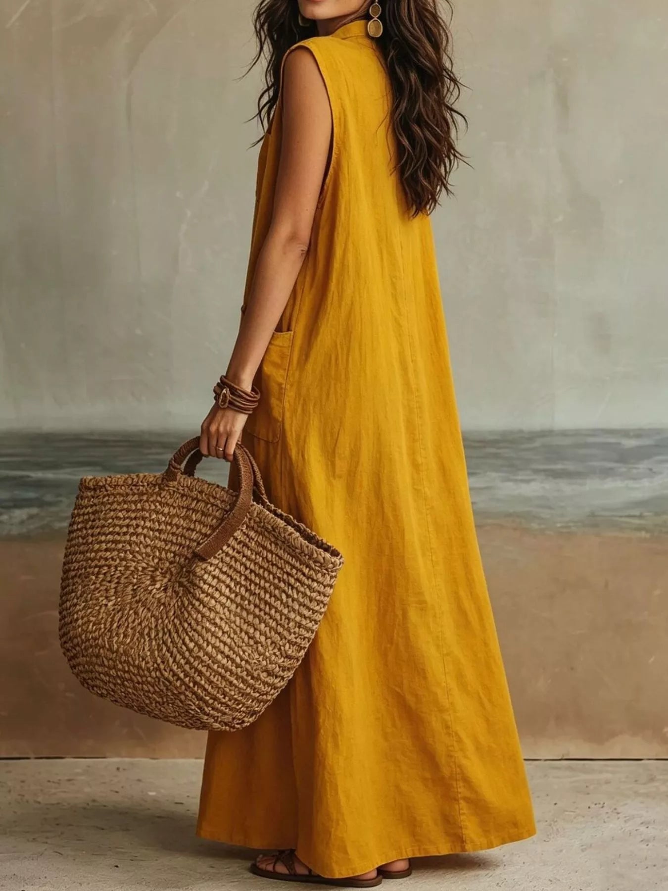 Sleeveless Button-Down Linen Maxi Dress