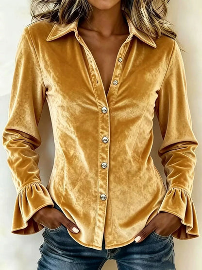 Full Size Button Up Flounce Sleeve Shirt Plus Size