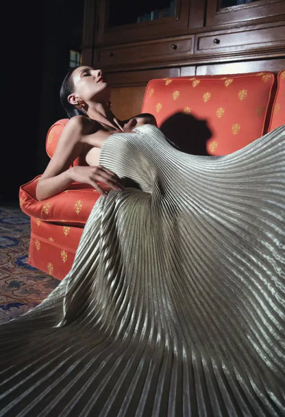 Sleeveless Pleated Solid Dress