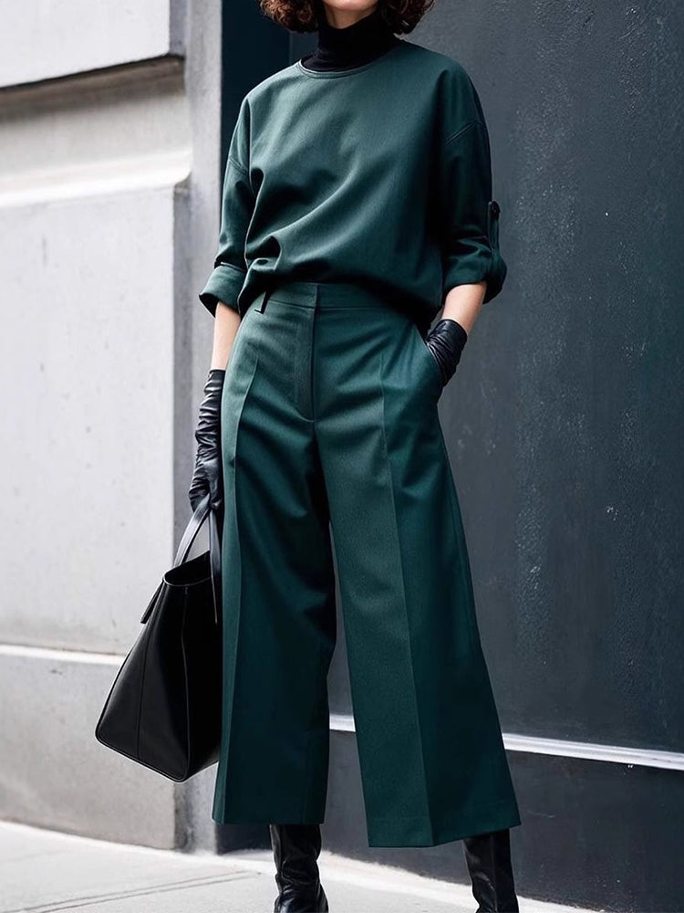 Ensemble pantalon de costume décontracté simple de couleur unie