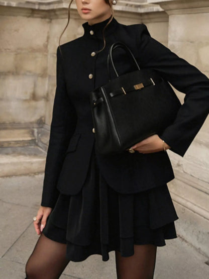 Alice's Elegant Stand Collar Blazer and Mini Skirt Set