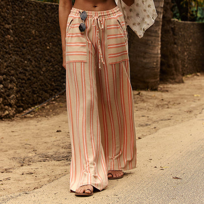 Casual Striped Wide Leg Trousers