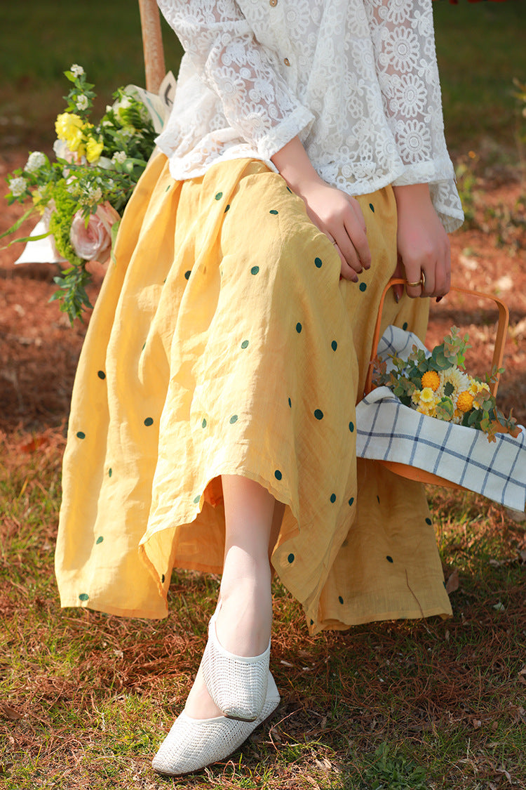 Literary Retro Cotton and Linen Double Skirt