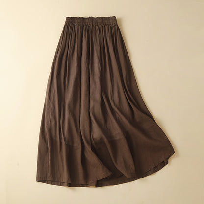 Amoi Thin Double-layer Lined Artistic Cotton Linen Skirt