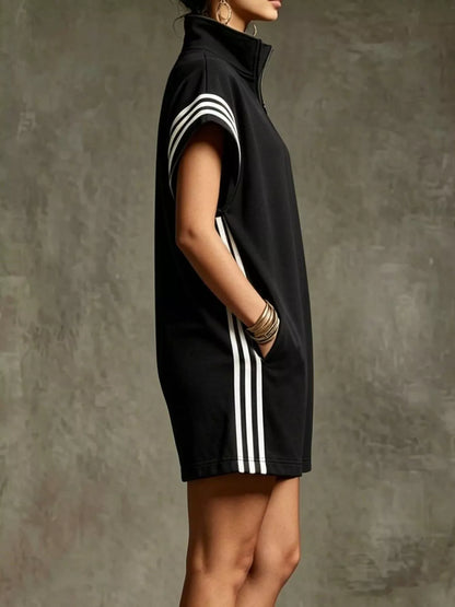 Striped Zip Front Short Sleeve Romper