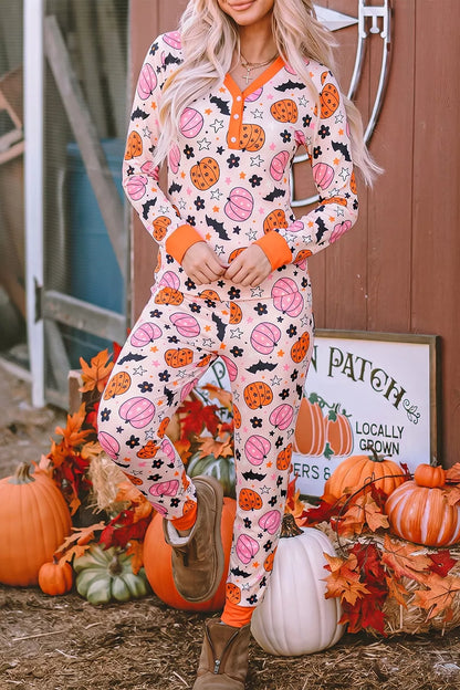 Halloween Pumpkin Print Long Sleeve Home Wear Lounge Set
