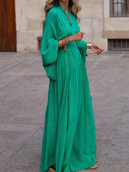 Elegant V-Neck Maxi Dress with Flowy Sleeves