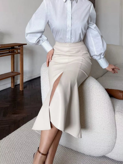 Slit Mermaid Midi Skirt
