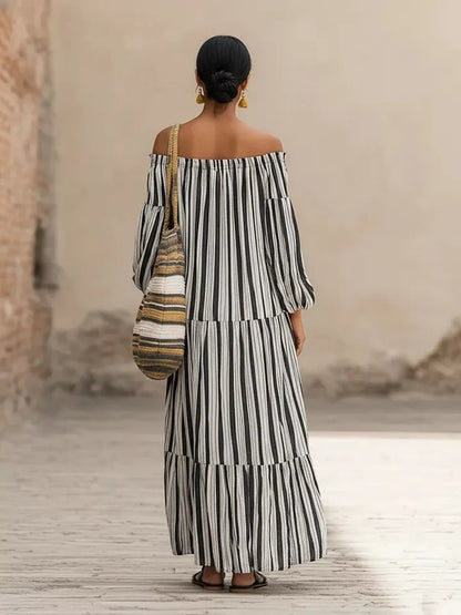 Off-Shoulder Striped Maxi Dress