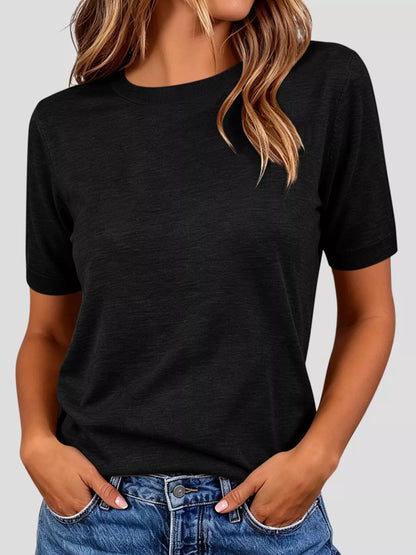Classic Crew Neck Short Sleeve Knit Top
