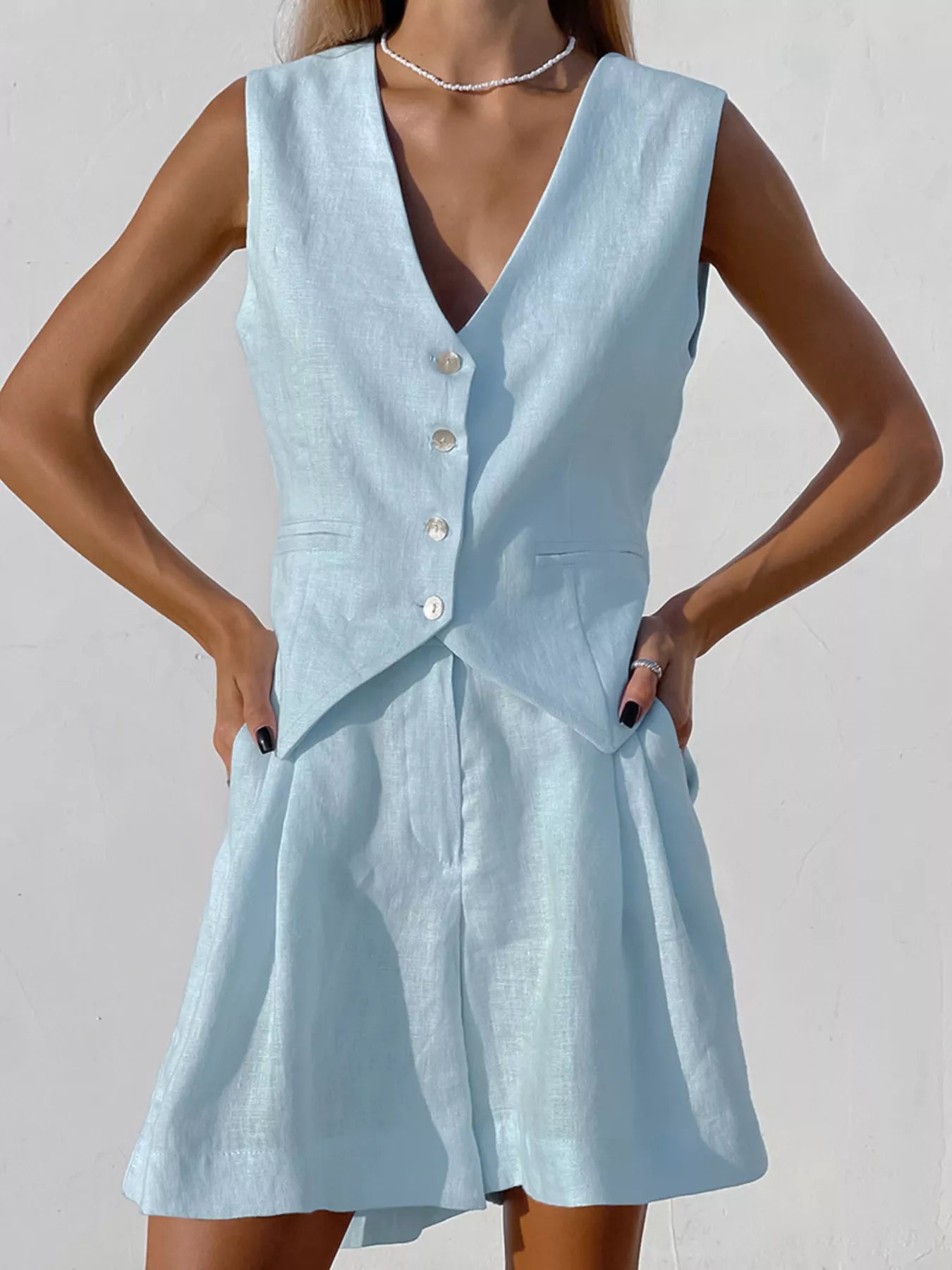 Button Down Vest and Shorts Set