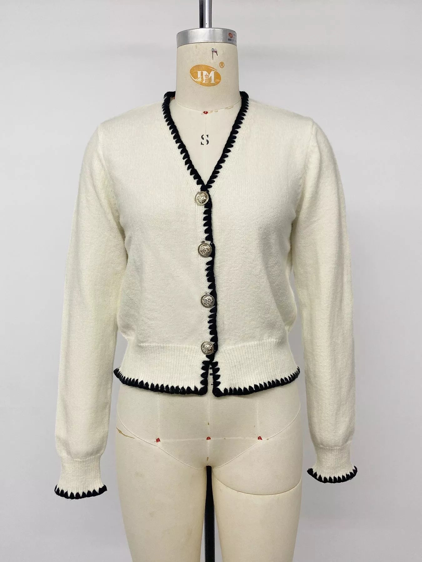 Contrast Trim V-Neck Button-Down Cardigan