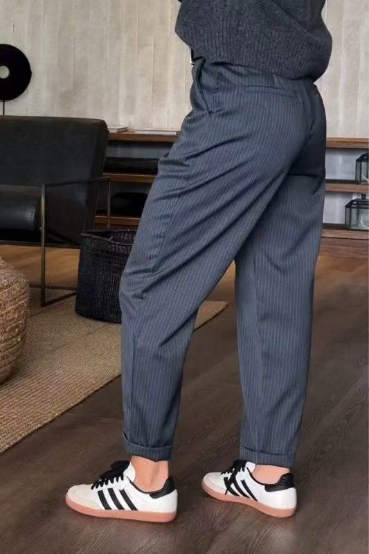 Pantalon de costume court à rayures décontracté pour femme