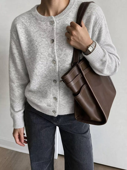 Crew Neck Button-Down Cardigan